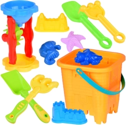 Zandset met emmer, vormpjes en gereedschap
