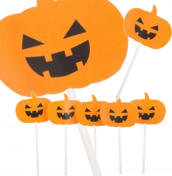 Halloween taart- en cupcakeprikkers – pompoen, 5 stuks