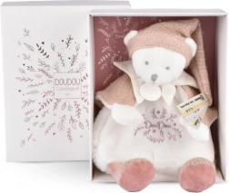 Doudou cadeauset – pluchen knuffeldoekje beertje met roze muts 25 cm