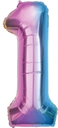 Folieballon cijfer 1 regenboog 85 cm