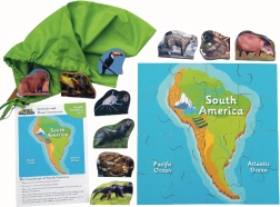Houten puzzel Zuid-Amerika en zijn dieren - 16 stukjes en 10 dieren