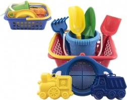 Kinderspeelset voor in het zand met mandje, emmertje en zandvormpjes
