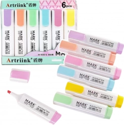 Pastelkleurige schoolmarkeerstiften 6 stuks