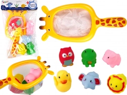 Badset met rubberen diertjes en giraffen net