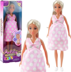 Pop Anlily Zwanger in Roze Jurk met Stippen, Lang Haar