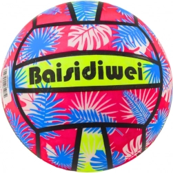 Rubberen bal met bladmotive roze-blauw 24 cm