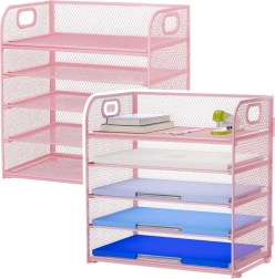 metalen bureau-organizer voor documenten, 5 niveaus, roze