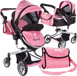 2-in-1 poppenwagen Princess roze‑zwart