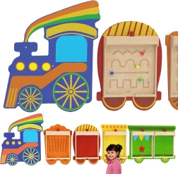 Flexibel wandmontagesysteem voor 5 educatieve panelen – trein MASTERKIDZ