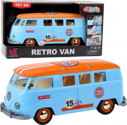 Retro bestelbus met openende deuren, licht en geluid – blauw