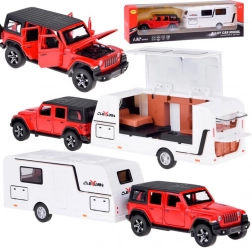 Terreinwagen met caravan met licht en geluid 1:32 – rood