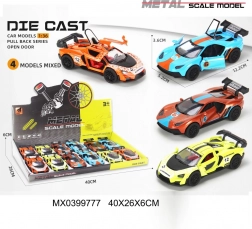 Metalen raceautootje 1:36 met openende deuren en frictie-aandrijving