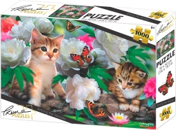 Puzzel kittens tussen pioenen 1000 stukjes