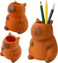 Capybara potloodhouder, bruine bureau-organizer 10 × 7 cm