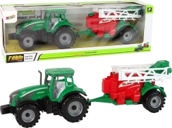 groene tractor met rood-groene sproeiwagen met wrijvingsaandrijving