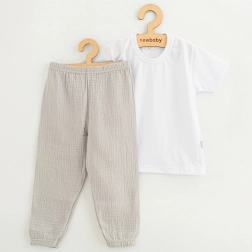 Kinderkatoenen set T-shirt en mousseline broek New Baby Kindergarten lichtgrijs