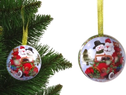 Kerstmetalen boomornament – groene bal met Sinterklaas en sneeuwman