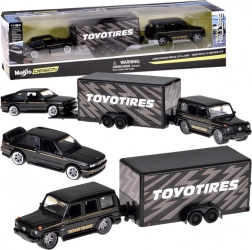 Maisto set metalen modellen 1:64 Mercedes-Benz G (1988) en BMW M3 E30 met aanhanger