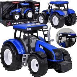 Blauwe tractor met pull-back-aandrijving en licht- en geluidseffecten