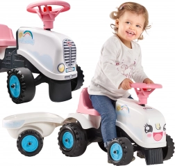 Traptractor Falk Rainbow wit met aanhanger voor kinderen vanaf 1 jaar