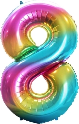 Folieballon cijfer 8 regenboog 85 cm