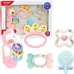 Set van sensorische rammelaars en bijtringen voor baby’s, roze, 5 stuks