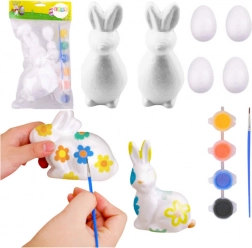 Verfset voor polystyreenversieringen 2 hazen en 4 eieren met verf