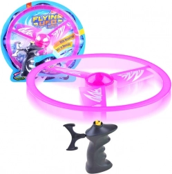 Vliegende schijf met launcher en lichteffect – Roze