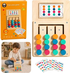 Houten logicaspel voor kinderen – puzzel met gekleurde knopjes en kaarten (12 stuks)