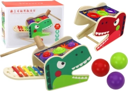 Houten dinosaurus 2-in-1 – hamerspel met balletjes en xylofoon