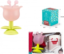 Sensorische bijtring in de vorm van een roze bloem met etui