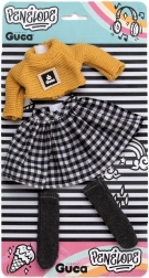 Outfit voor pop Penelope 34 cm – gebreide trui, geruite rok en sokken