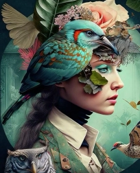 Diamant schilderij Meisje met vogeltje 30x40 cm