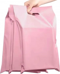 Roze plastiche verzendzakken met handgreep 540 × 700 + 70 mm, 50 stuks