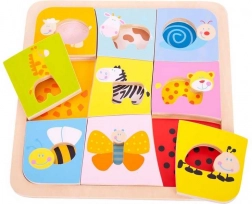 Houten inlegpuzzel – 9 dieren BIGJIGS TOYS