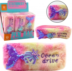 Pluche etui met zeemeerminstaart, roze en paars met pailletten