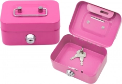 Metalen spaarpot met slot – roze, 2 sleutels