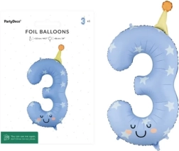 Folieballon cijfer 3 lichtblauw 86 cm
