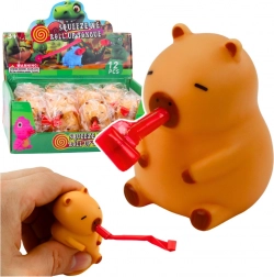 Antistress squishy capibara met uitschuifbare toeter en piepje 7 cm – bruine figuur