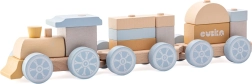 Cubika pastel regenboogtrein met twee wagons – houten stapelspel 15 stukken