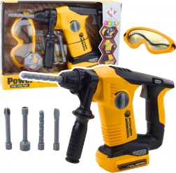 Kinderboorhamer met verwisselbare uiteinden en beschermende bril geel