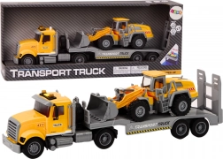Gele vrachtwagen met graafmachine, licht en geluid