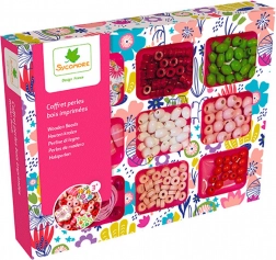 Houten kralen in een doos met vakjes voor het maken van sieraden