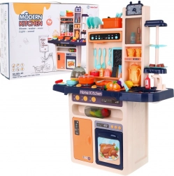 Kinderkeuken met watertap en stoombrander, audiopaneel, 65 stuks – Blauw