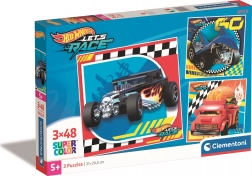 Puzzelset 3×48 stukjes HOT WHEELS – set van vierkante puzzels CLEMENTONI