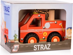 houten brandweerauto met rubberen wielen