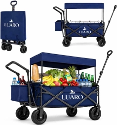 Opvouwbare strand- en transportkar met luifel LUARO, marineblauw