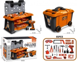 Werkplaatsset voor kleine klussers in een koffertje op wieltjes