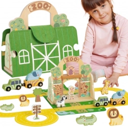 Tooky Toy mini zoo – draagbare houten set in koffertje