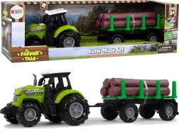 Groene tractor met aanhanger voor boomstammen met licht en geluiden